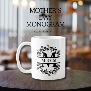 Elegant Split Floral Split Monogram met tekst: MOM Koffiemok