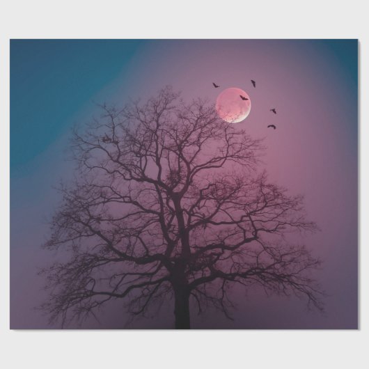 Elegant Spooky Halloween Theme Tree Mon Artwork Cadeaupapier (Vlak)