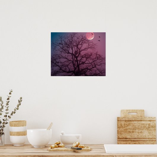 Elegant Spooky Halloween Theme Tree Mon Artwork Poster (Keuken)
