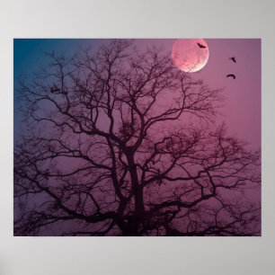 Elegant Spooky Halloween Theme Tree Mon Artwork Poster