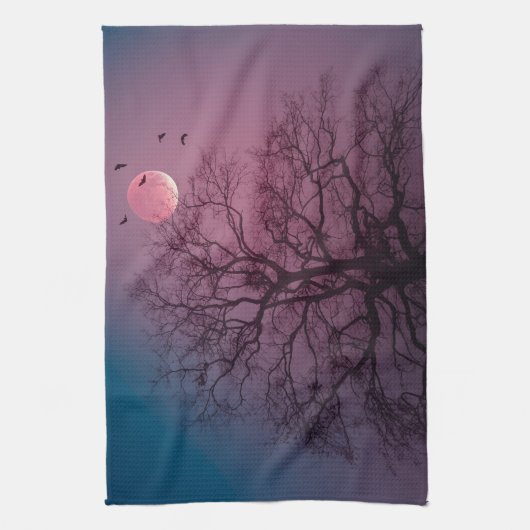 Elegant Spooky Halloween Theme Tree Mon Artwork Theedoek (Verticaal)