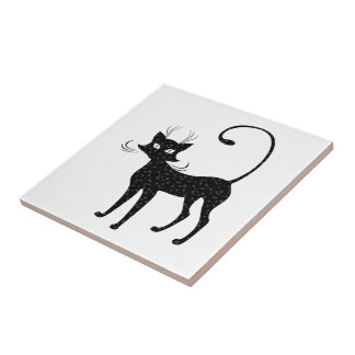 Elegant Spotted Black Cat Tegeltje
