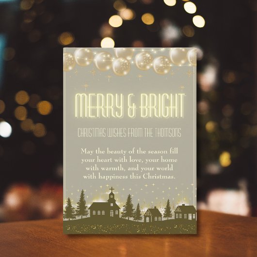 Elegant sprankelend gouden winterdorp feestdagenkaart