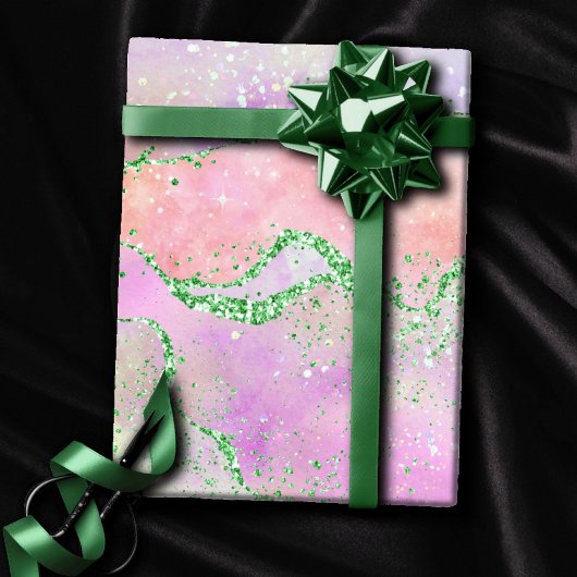 Elegant Spring Agate | Faux Green Glitter voor afs Cadeaupapier