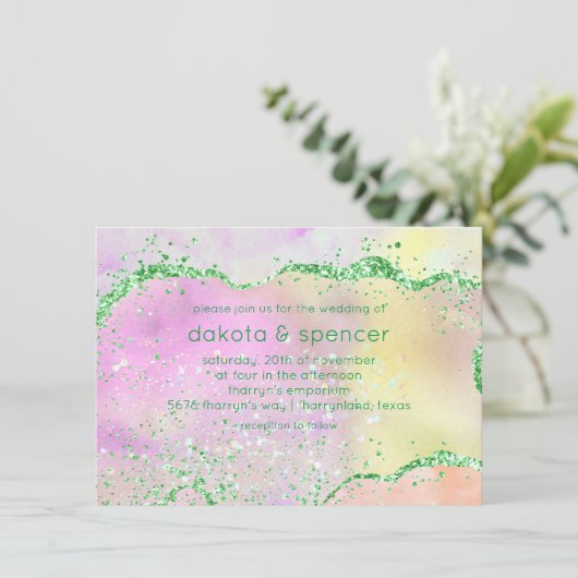 Elegant Spring Agate |  Waterverf bruiloft Kaart (Staand voorkant)