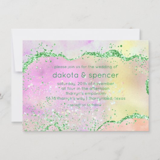 Elegant Spring Agate |  Waterverf bruiloft Kaart (Voorkant)