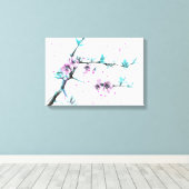 Elegant Spring blossom roze florale Waterverf kuns Canvas Afdruk (Insitu (Houten vloer))