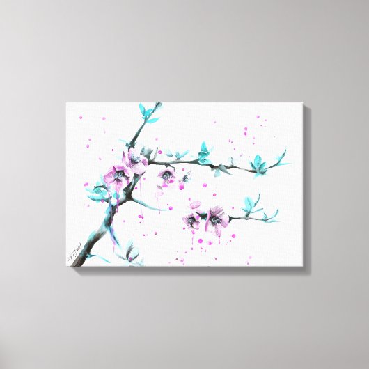 Elegant Spring blossom roze florale Waterverf kuns Canvas Afdruk (Voorkant)