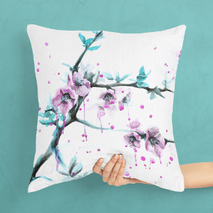 Elegant Spring blossom roze florale Waterverf kuns Kussen