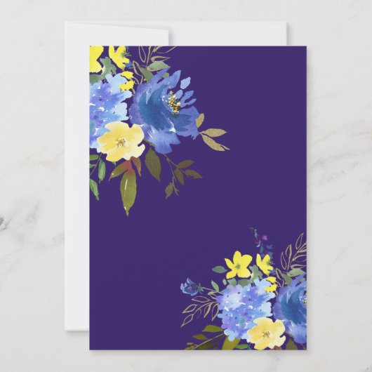 Elegant spring blue en yellow bloemen bruiloft kaart (Achterkant)