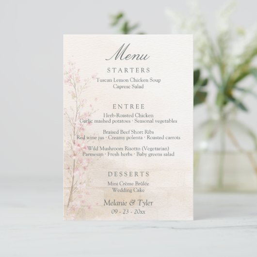 Elegant Spring Botanical Wedding Menu Card (Staand voorkant)