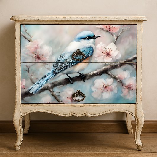 Elegant Spring Cherry Blossom Bluebird Decoupage Tissuepapier