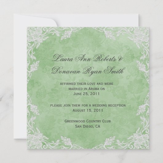 Elegant Spring Green White Floral Damask Post Wedd Kaart (Voorkant)