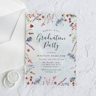Elegant Spring Wildflower Graduparty Acryl Uitnodigingen
