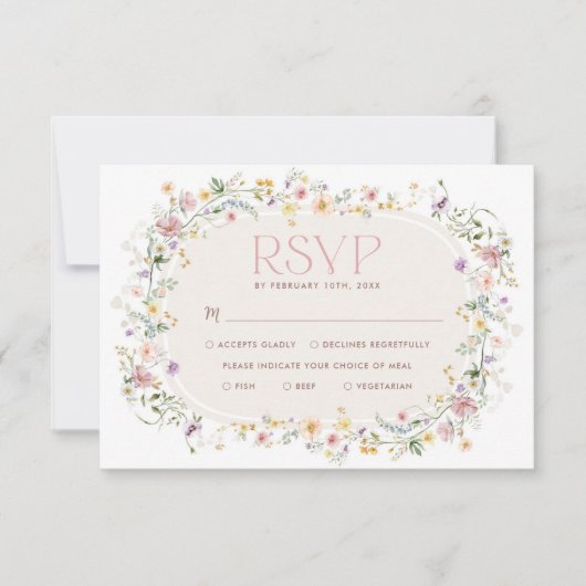 Elegant Spring Wildflower Meadow Bruiloft RSVP Kaa Kaart (Voorkant)