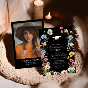 Elegant Spring Wildflower Meadow Garden Afstuderen Folie Uitnodiging