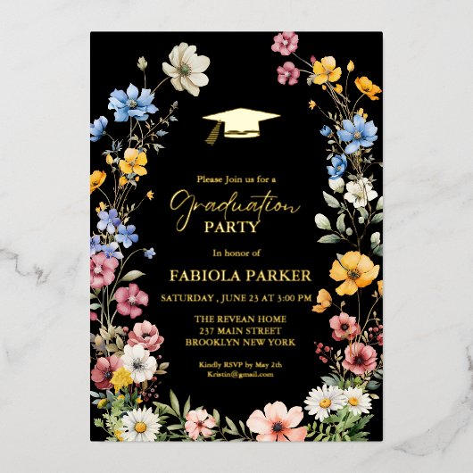 Elegant Spring Wildflower Meadow Garden Afstuderen Folie Uitnodiging (Voorkant)