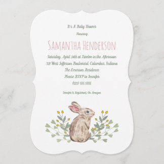 Elegant Spring Woodland Bunny Baby shower Invite Kaart