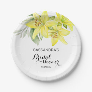 Elegant Spring Yellow Lily Floral Vrijgezellenfees Papieren Bordje