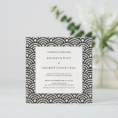 Elegant Square Black en White Patterned Wedding Kaart (Staand voorkant)