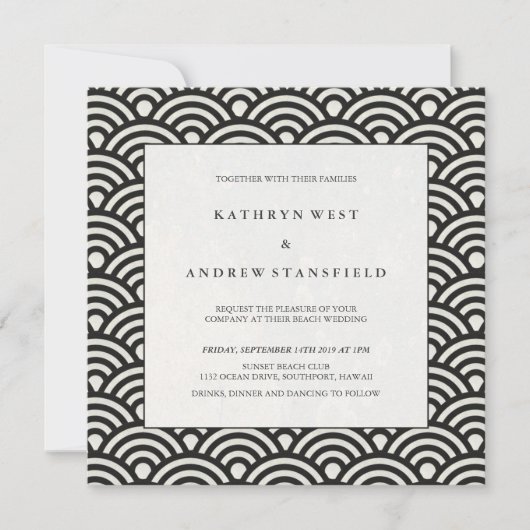 Elegant Square Black en White Patterned Wedding Kaart (Voorkant)