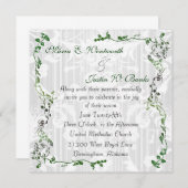 Elegant Square White Damask Wedding Invitation Kaart (Voorkant / Achterkant)
