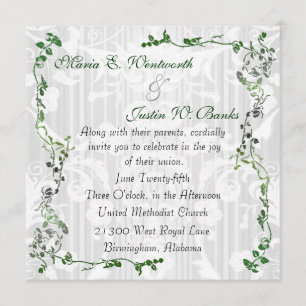 Elegant Square White Damask Wedding Invitation Kaart