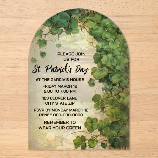 Elegant St. Patrick’s Day Green Clover Invitation (Recto)