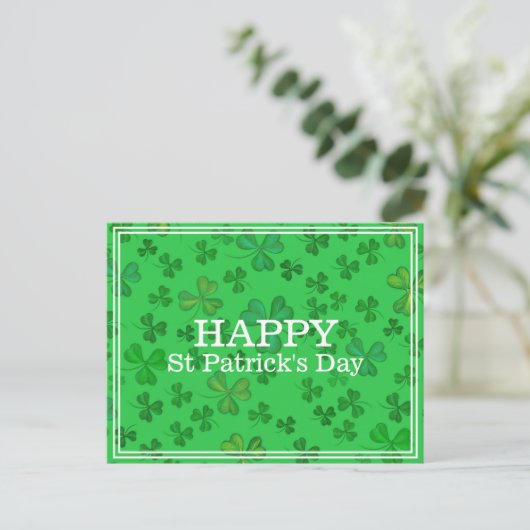 Elegant St Patrick's Day Shamrock Pattern - Green Briefkaart (Staand voorkant)