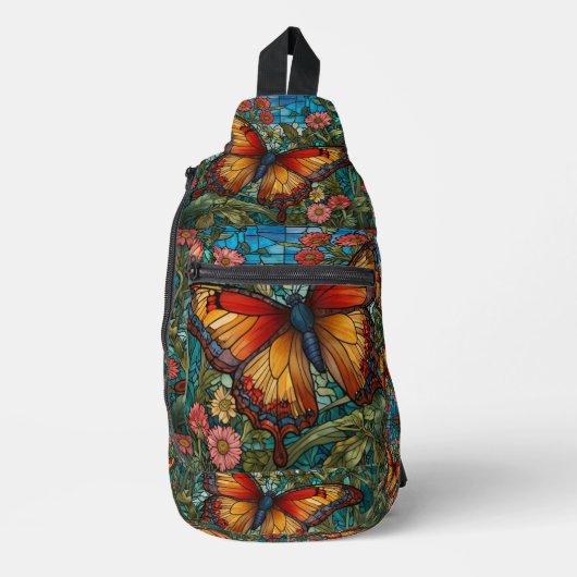 Elegant stain glass butterfly garden sling bag (Voorkant)