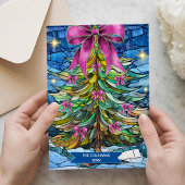 Elegant stained glass coquette bow Christmas tree Feestdagenkaart