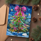 Elegant stained glass coquette bow Christmas tree Feestdagenkaart