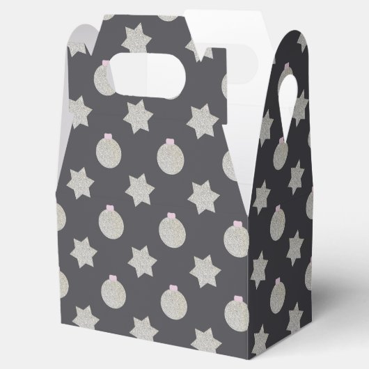 Elegant Star en Kerstmis Bauble Silver en Black Bedankdoosjes (Geopend)