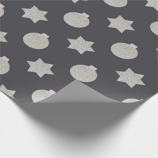 Elegant Star en Kerstmis Bauble Silver en Black Cadeaupapier (Hoek)