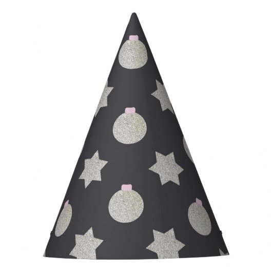 Elegant Star en Kerstmis Bauble Silver en Black Feesthoedjes (Voorkant)