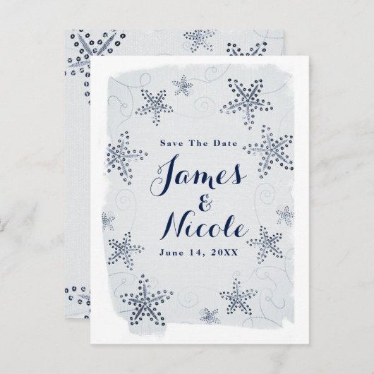 Elegant Starfish & Sequins Beach Save the Date Aankondigingskaart (Voorkant / Achterkant)