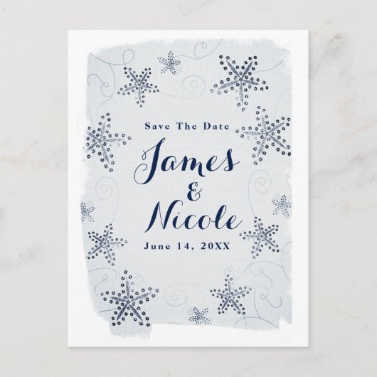 Elegant Starfish & Sequins Beach Save the Date Aankondigingskaart (Voorkant)