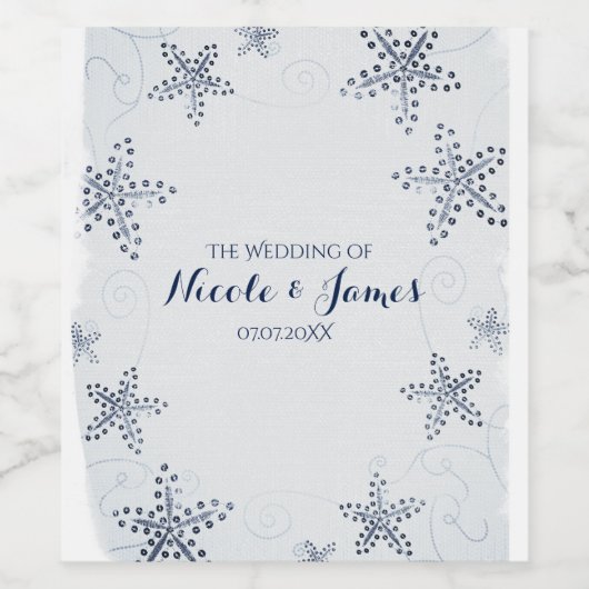 Elegant Starfish & Sequins Blue Beach Wine Labels Wijn Etiket (Enkel label)