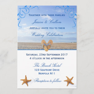 Elegant Starfish & Teenslippers Beach Wedding Kaart