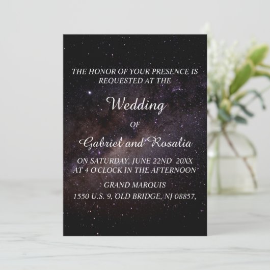 Elégant Starry Night Sky Galaxy Faire-part de mari (Debout devant)