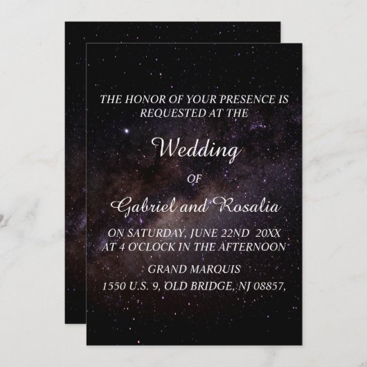 Elégant Starry Night Sky Galaxy Faire-part de mari (Devant / Derrière)