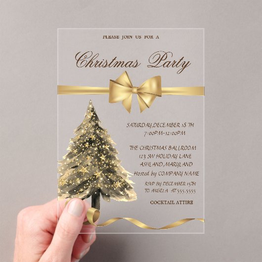 Elegant Stars Christmas Tree ,Bow, Christmas Party Acryl Uitnodigingen (Insitu (Draagbaar))