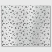 Elegant Stars Moon Silver Grey Metallic Sky Cadeaupapier (Vlak)
