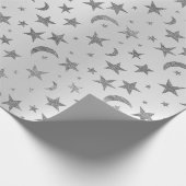 Elegant Stars Moon Silver Grey Metallic Sky Cadeaupapier (Hoek)