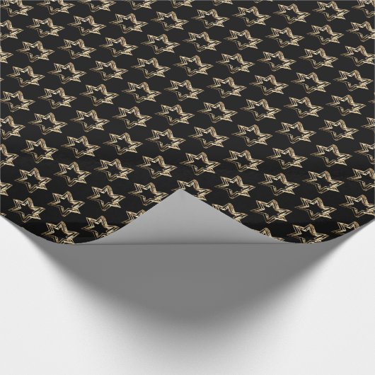 Elegant Stars Pattern Black en Gold Wra Cadeaupapier (Hoek)