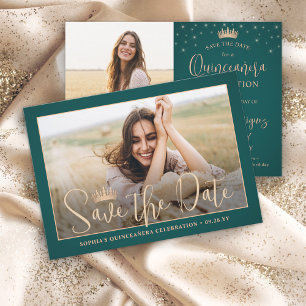 Elegant Stars Roos Gold Quinceañera 2 Foto Groen Save The Date