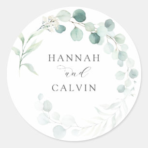 Élégant Sticker Arrondi Mariage Eucalyptus