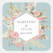 Élégant Sticker Carré de Monogramme Floral Bohème (Devant)