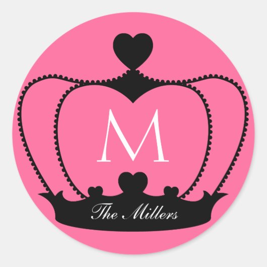 Élégant Sticker de couronne rose et noir monogramm (Devant)