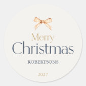 Élégant Sticker de Noël Joyeux avec Bow Or (Devant)